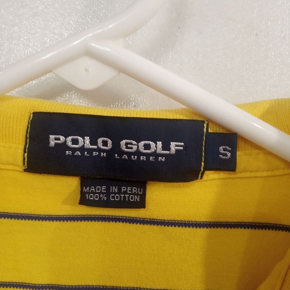 Polo Ralph Lauren Men’s Small Polo Shirt Yellow Striped Short Sleeve Hi-Low Hem - Picture 8 of 9